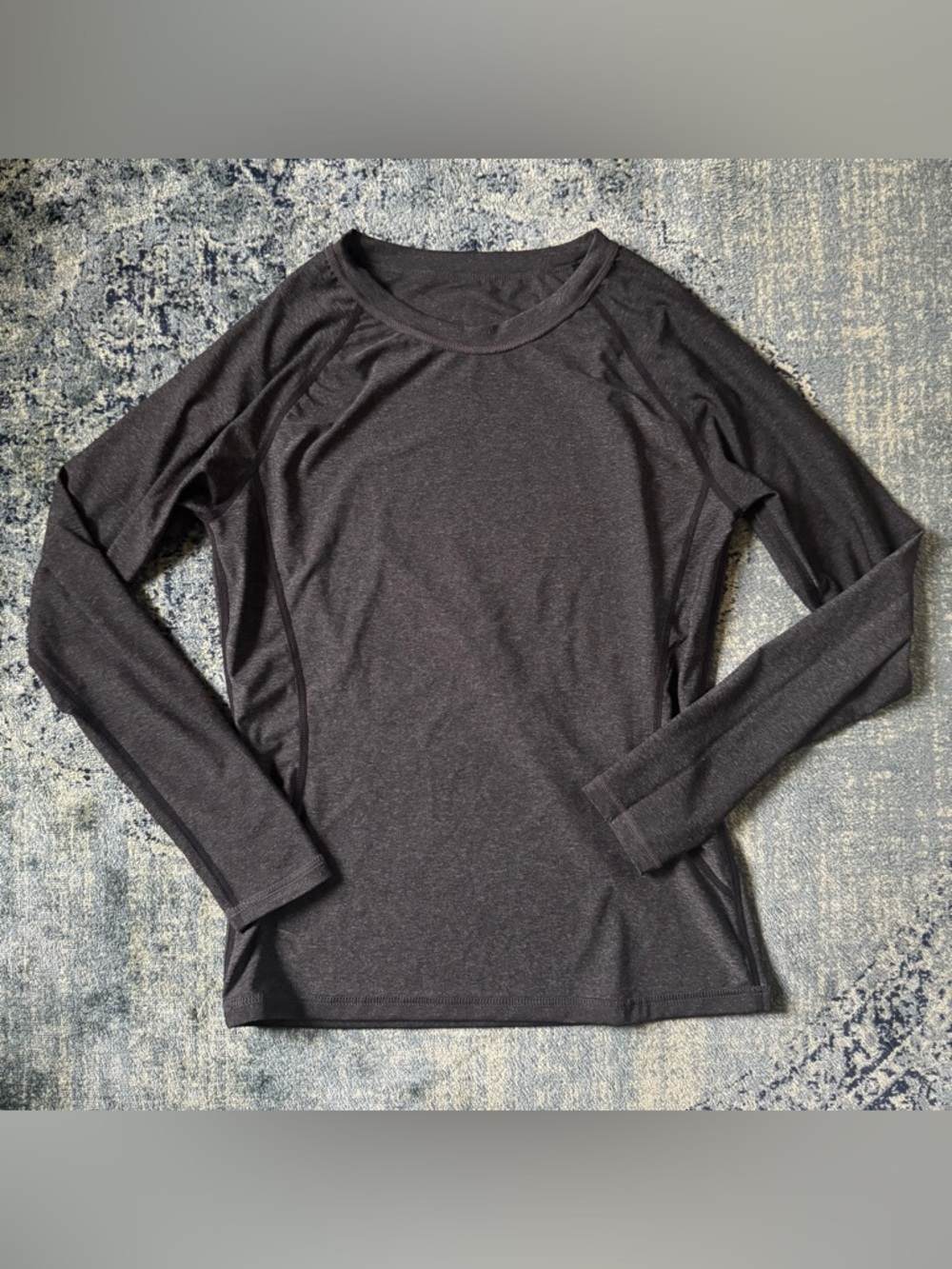 Women’s (M) Grey Black Dry Long Sleeve Shirt, Moisture Wicking Compression Top
